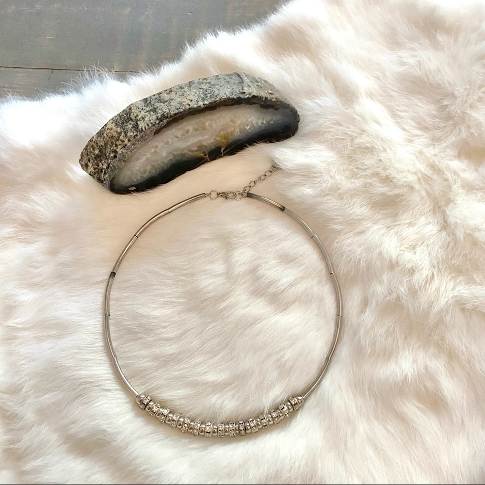 Silver And Rhinestone Worn Necklace